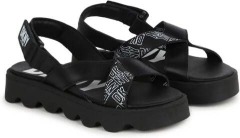 Dkny Kids Leren sandalen met logoband Zwart