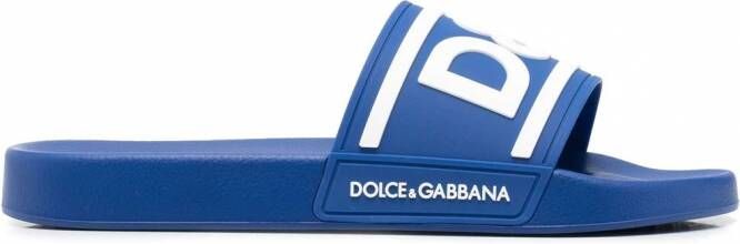 Dolce & Gabbana Badslippers met logoprint Blauw