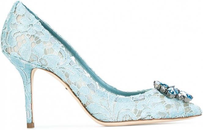 Dolce & Gabbana 90 mm Lace Rainbow pumps met brochedetail Blauw
