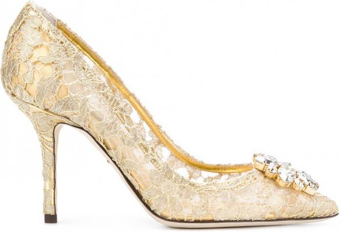 Dolce & Gabbana Belluci pumps dames leer Swarovski kristal katoen leer zijde 35 5 Goud