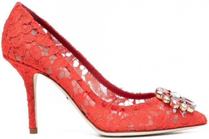 Dolce & Gabbana 60 mm Lace Rainbow pumps met brochedetail Rood