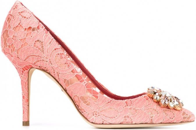 Dolce & Gabbana 90 mm Lace Rainbow pumps met brochedetail Roze