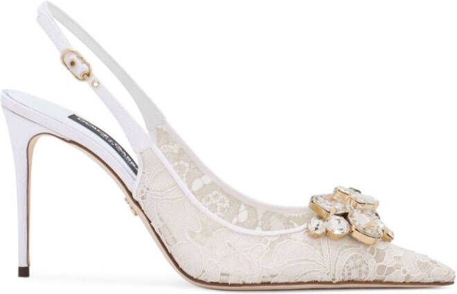 Dolce & Gabbana Slingback pumps met kristallen Beige