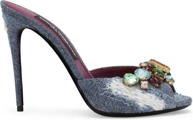 Dolce & Gabbana 105 mm Keira denim muiltjes met patchwork Blauw