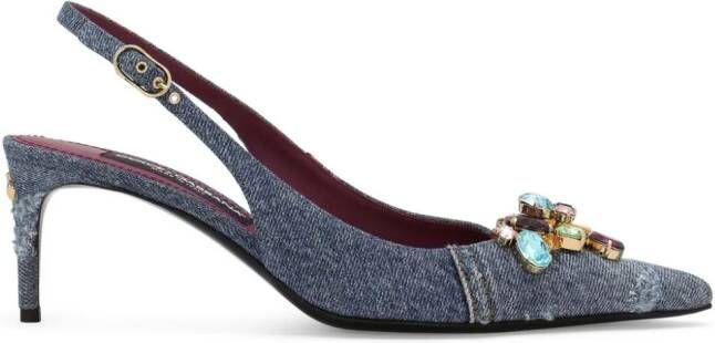 Dolce & Gabbana Denim slingback pumps met kristallen Blauw