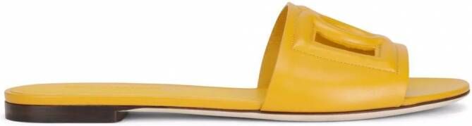 Dolce & Gabbana Leren sandalen met DG-logo Geel