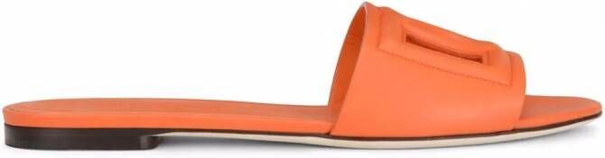 Dolce & Gabbana Leren sandalen met logo Oranje