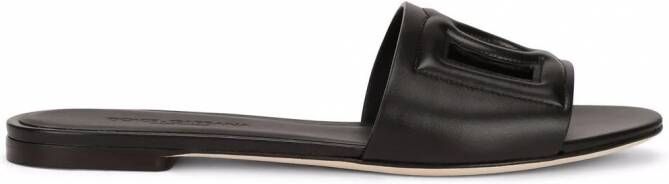 Dolce & Gabbana Leren sandalen met DG-logo Zwart