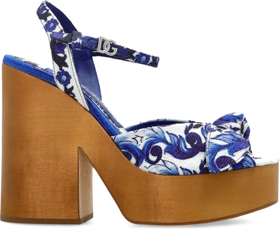 Dolce & Gabbana Sandalen met sleehak en Majolica-print Wit