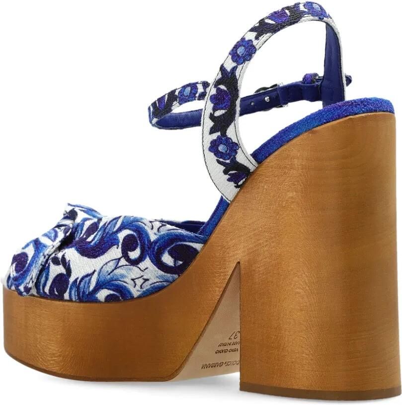Dolce & Gabbana Sandalen met sleehak en Majolica-print Wit - Foto 2