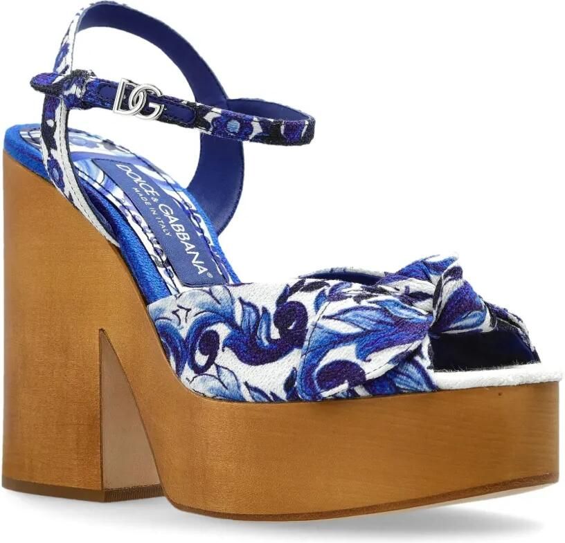 Dolce & Gabbana Sandalen met sleehak en Majolica-print Wit - Foto 4