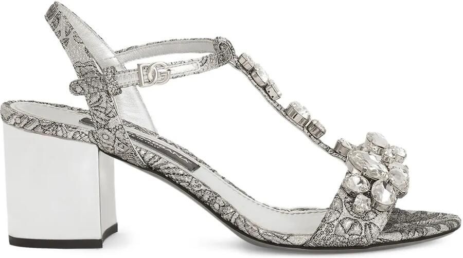 Dolce & Gabbana 60 mm brokaat sandalen met borduurwerk Zilver