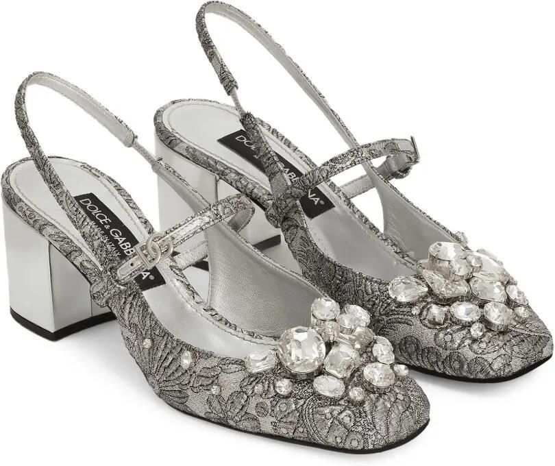 Dolce & Gabbana 60 mm slingback pumps met borduurwerk Zilver - Foto 3