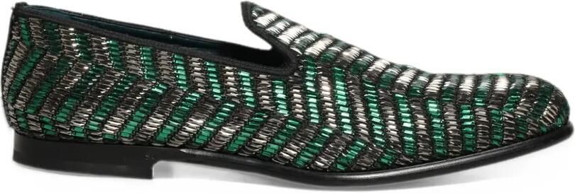 Dolce & Gabbana bead-embellished chevron-pattern loafers Groen