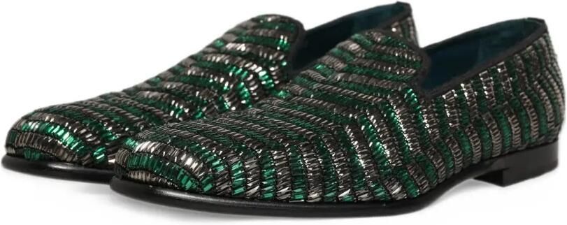Dolce & Gabbana bead-embellished chevron-pattern loafers Groen - Foto 4