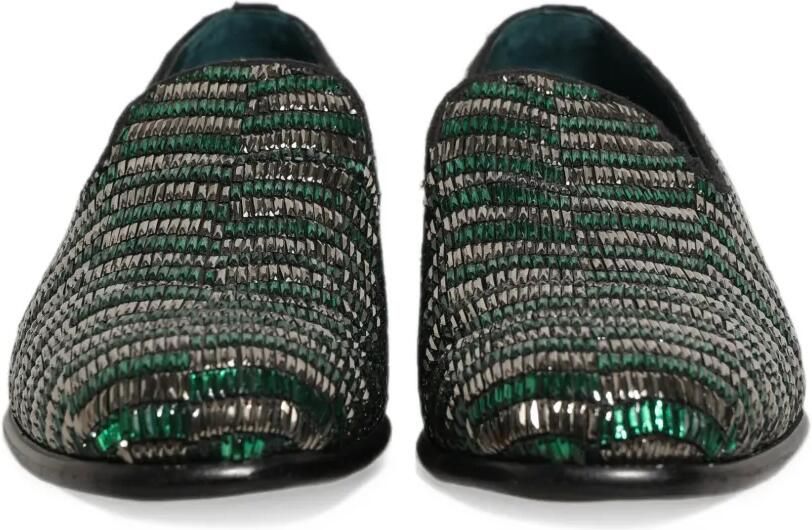 Dolce & Gabbana bead-embellished chevron-pattern loafers Groen - Foto 3