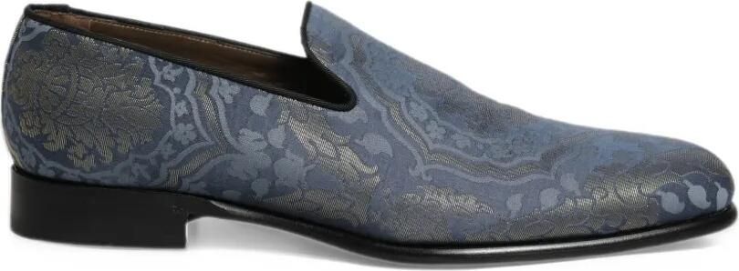 Dolce & Gabbana blue floral-brocade slip-on loafers Blauw