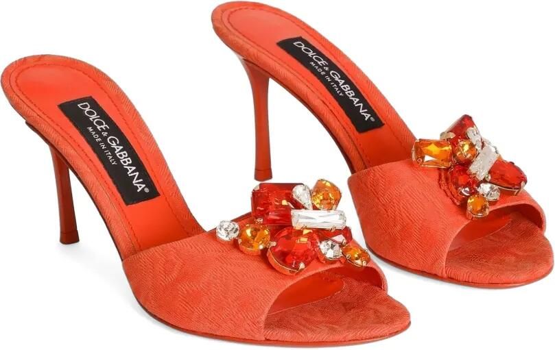 Dolce & Gabbana Brokaat muiltjes met borduurwerk Oranje - Foto 3