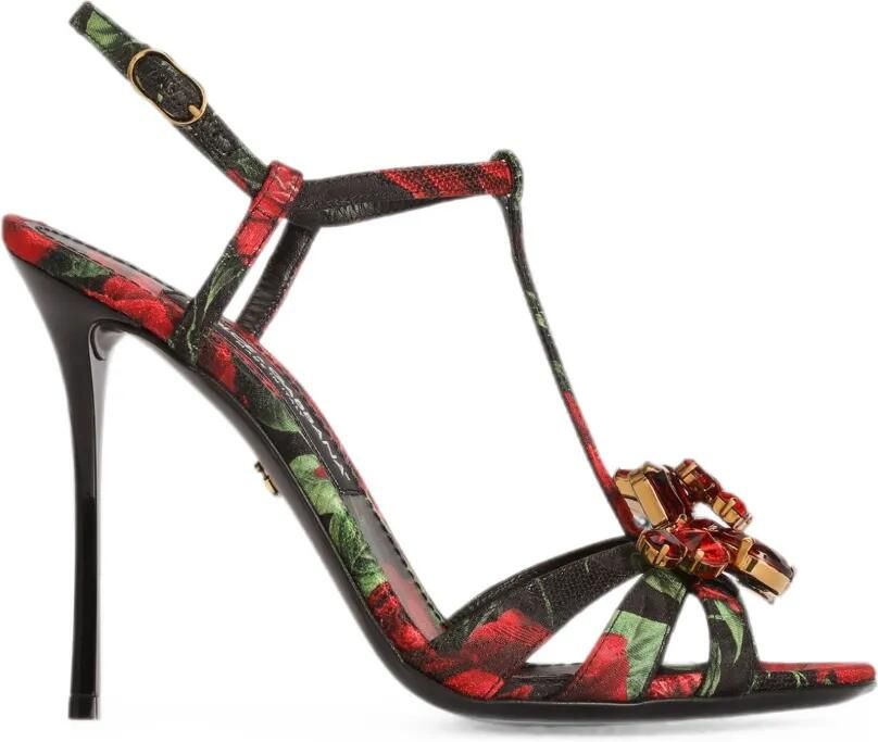 Dolce & Gabbana Brokaat sandalen met roosprint Zwart