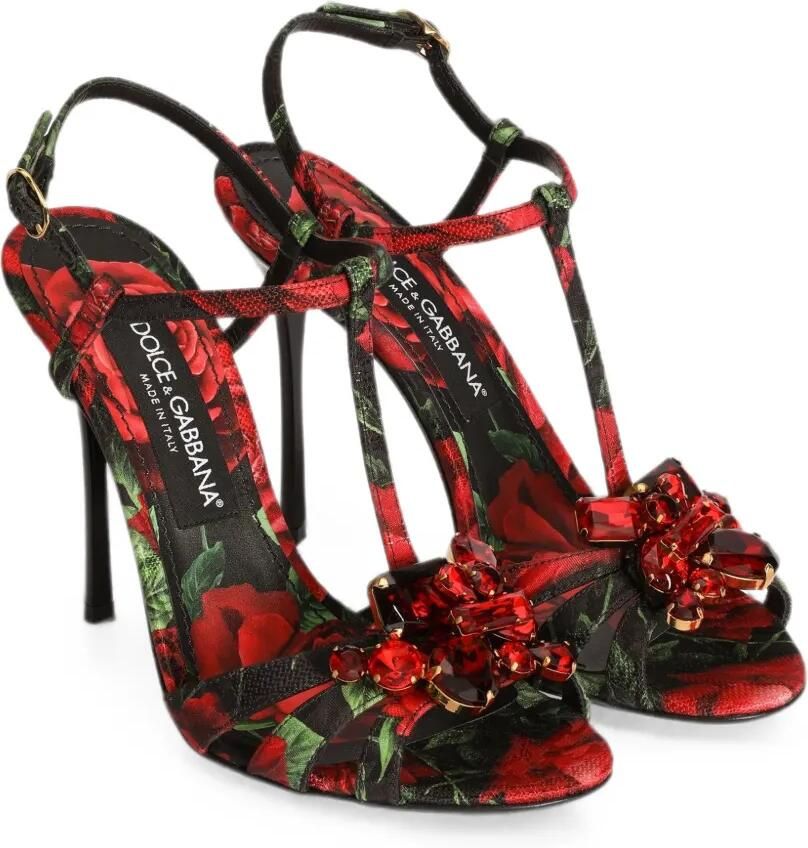 Dolce & Gabbana Brokaat sandalen met roosprint Zwart - Foto 2