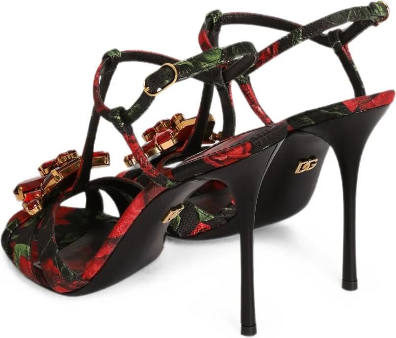 Dolce & Gabbana Brokaat sandalen met roosprint Zwart - Foto 3