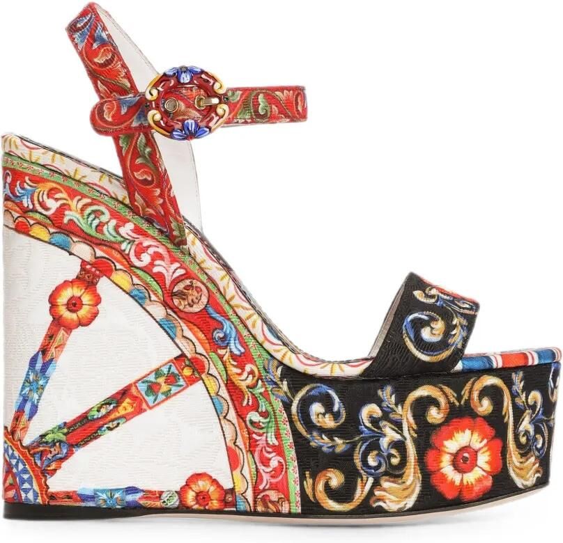Dolce & Gabbana Brokaat sandalen met sleehak en Carretto-print Wit
