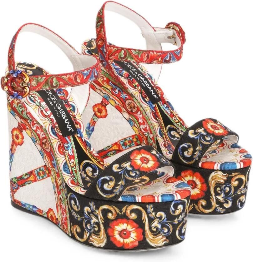 Dolce & Gabbana Brokaat sandalen met sleehak en Carretto-print Wit - Foto 2