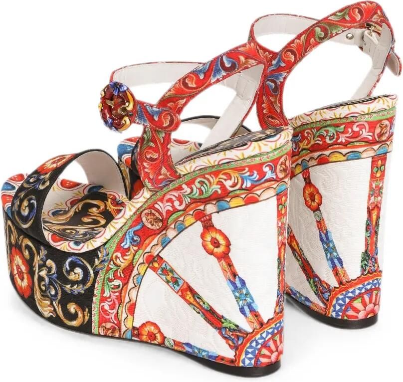 Dolce & Gabbana Brokaat sandalen met sleehak en Carretto-print Wit - Foto 3