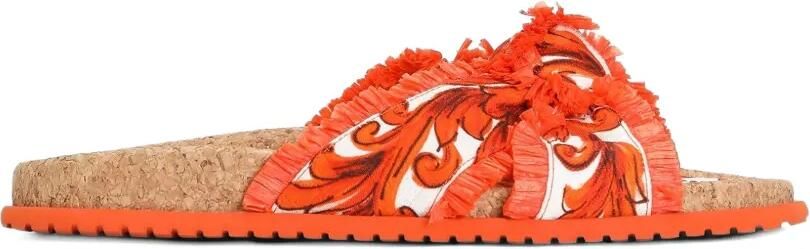 Dolce & Gabbana Brokaat slippers met Majolica-print Oranje