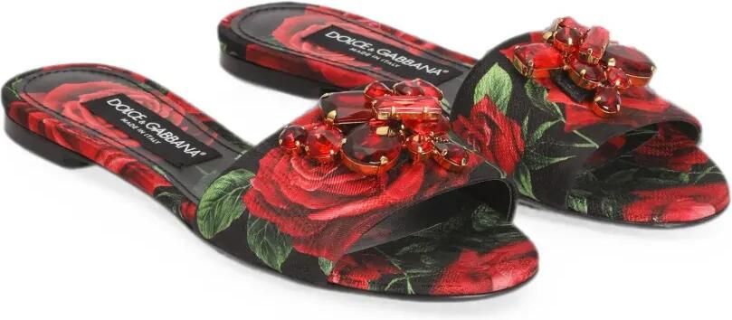 Dolce & Gabbana Brokaat slippers met roosprint Zwart - Foto 2