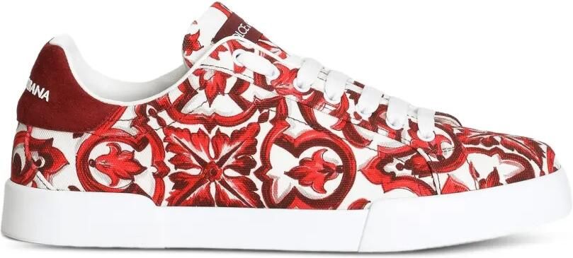 Dolce & Gabbana Canvas Portofino sneakers met Majolica-print Rood