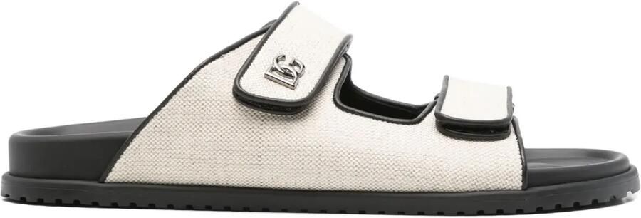 Dolce & Gabbana Canvas slippers met dubbele bandjes Beige