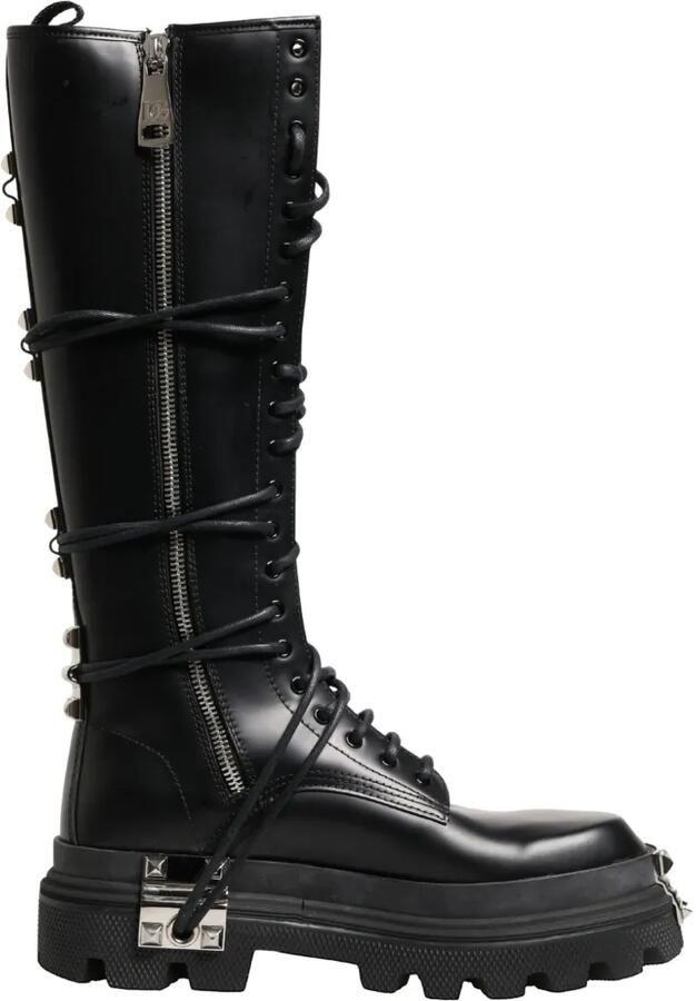 Dolce & Gabbana Combat boots met logoplakkaat en studs Zwart