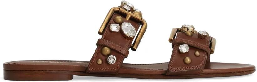 Dolce & Gabbana Cowhide verfraaide slippers Bruin