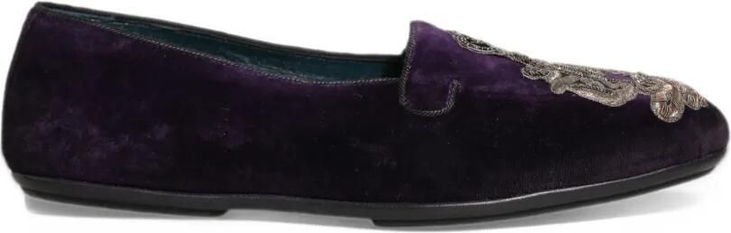 Dolce & Gabbana crown-embroidered velvet loafers Paars