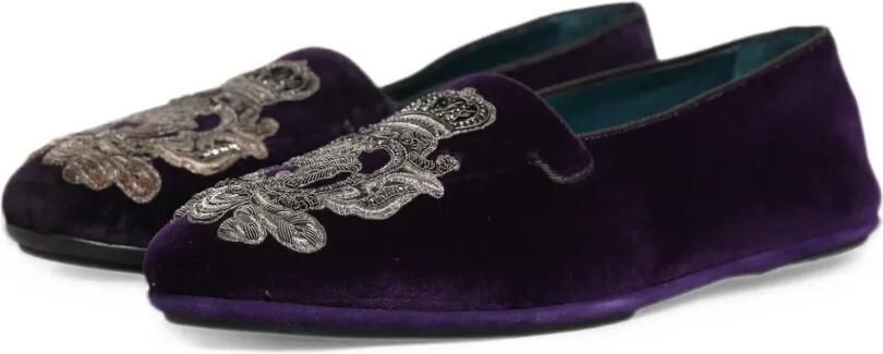 Dolce & Gabbana crown-embroidered velvet loafers Paars - Foto 4