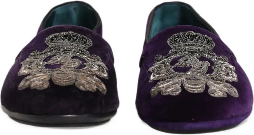 Dolce & Gabbana crown-embroidered velvet loafers Paars - Foto 3