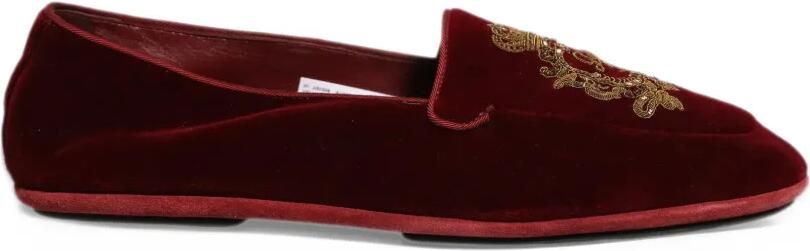 Dolce & Gabbana crown-embroidered velvet loafers Rood