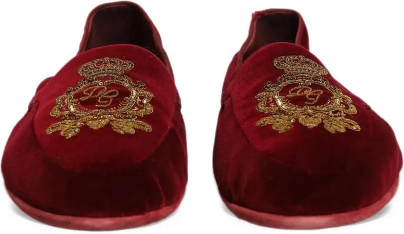 Dolce & Gabbana crown-embroidered velvet loafers Rood - Foto 3