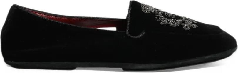 Dolce & Gabbana crown-embroidered velvet loafers Zwart