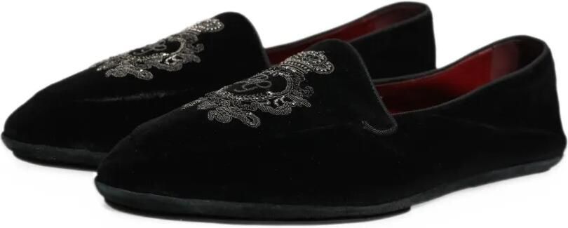 Dolce & Gabbana crown-embroidered velvet loafers Zwart - Foto 5