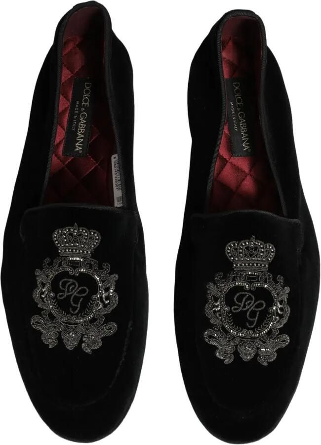 Dolce & Gabbana crown-embroidered velvet loafers Zwart - Foto 4