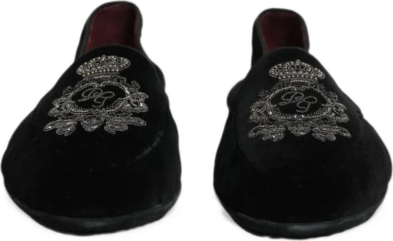 Dolce & Gabbana crown-embroidered velvet loafers Zwart - Foto 3