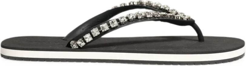 Dolce & Gabbana crystal-embellished rubber flip flops Zwart