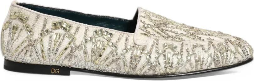 Dolce & Gabbana crystal-embellished velvet loafers Beige