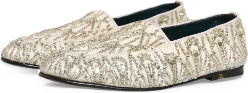 Dolce & Gabbana crystal-embellished velvet loafers Beige - Foto 5