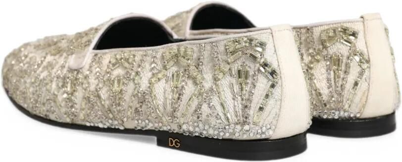 Dolce & Gabbana crystal-embellished velvet loafers Beige - Foto 3