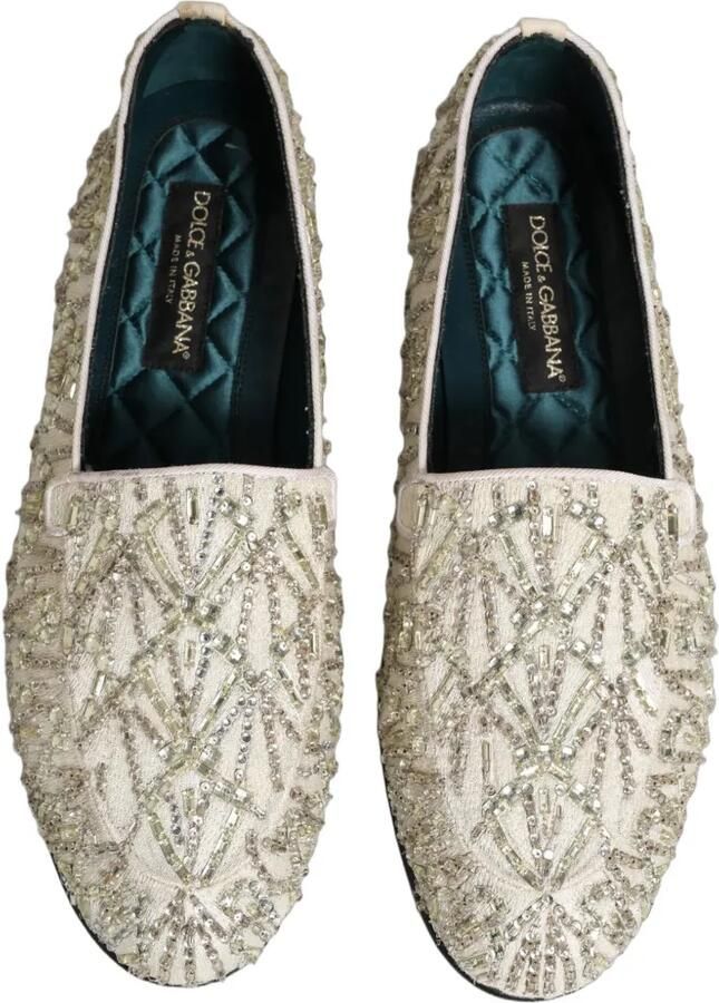 Dolce & Gabbana crystal-embellished velvet loafers Beige - Foto 4