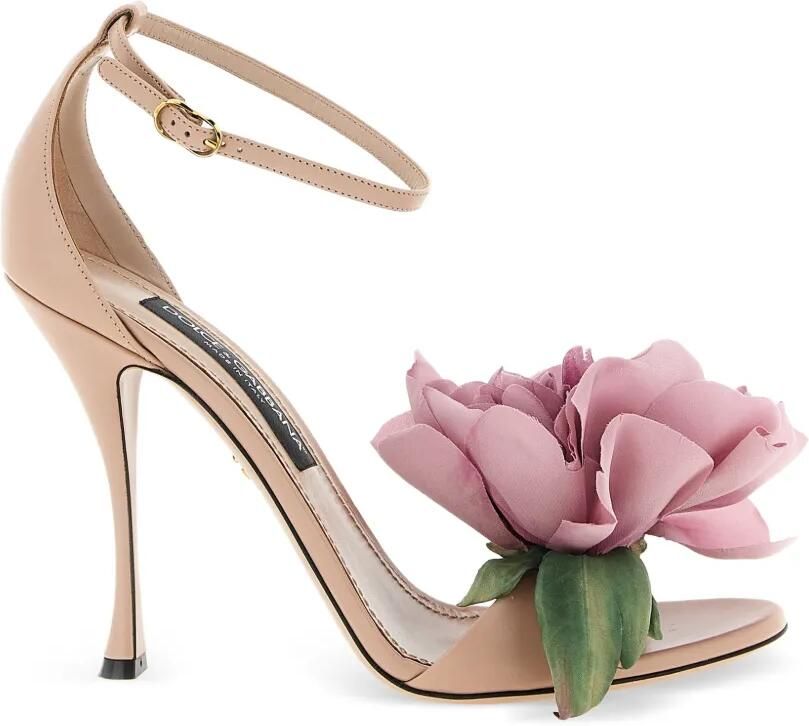 Dolce & Gabbana Desirée leren sandalen met enkelbandje en bloemapplicatie Beige