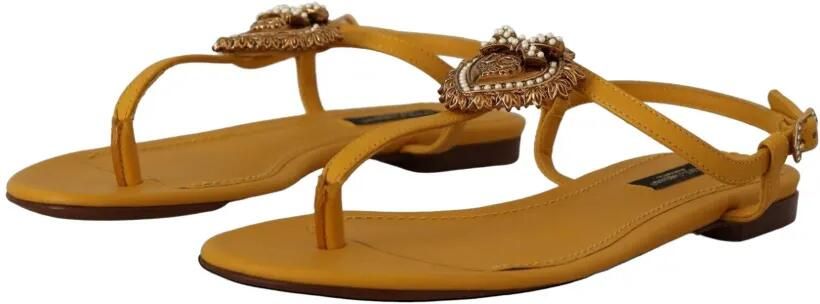 Dolce & Gabbana Devotion verfraaide leren sandalen Geel - Foto 4